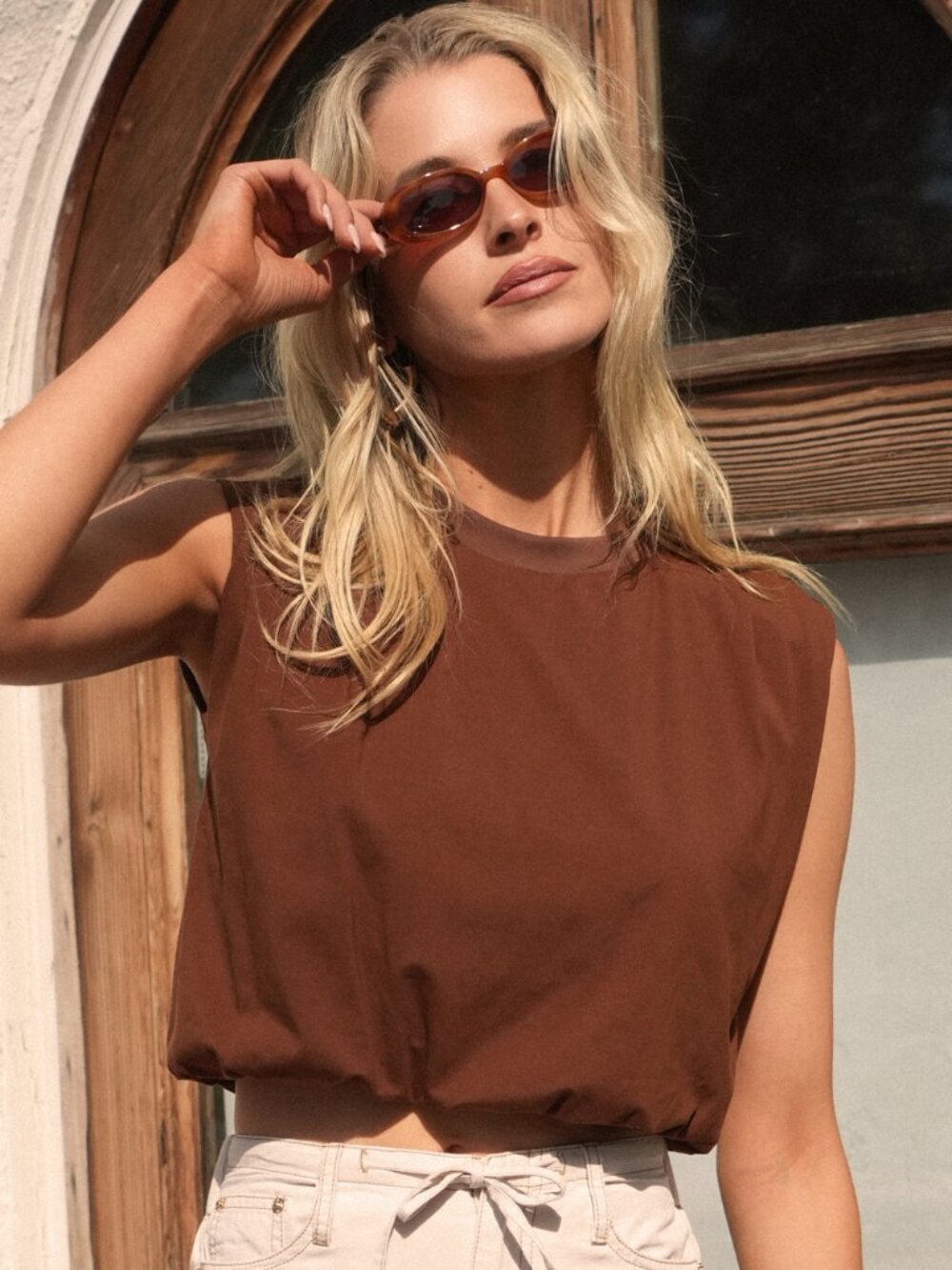 Alisa Padded Shoulder Jersey Bubble Top